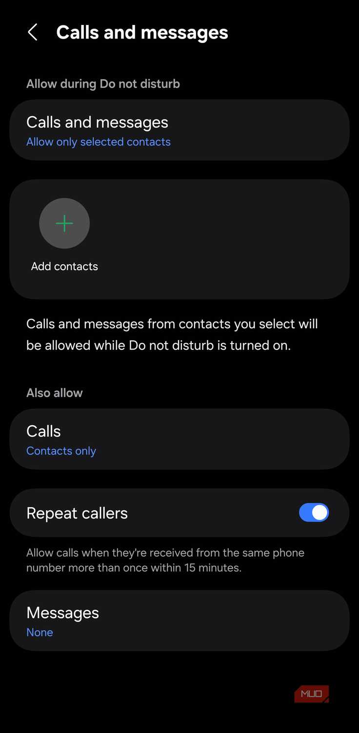 Allowing repeat callers in Samsung settings