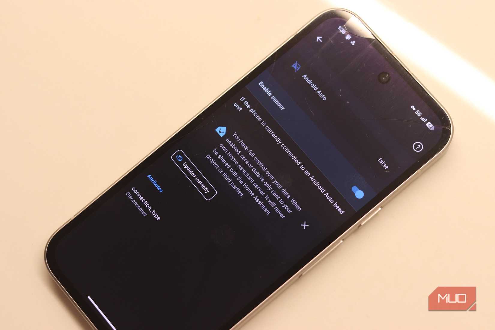 Android Auto sensor in Home Assistant Companion app.