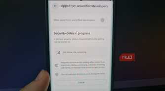 Samsung phone displaying the remaining security delay before unverified-app installation can be enabled