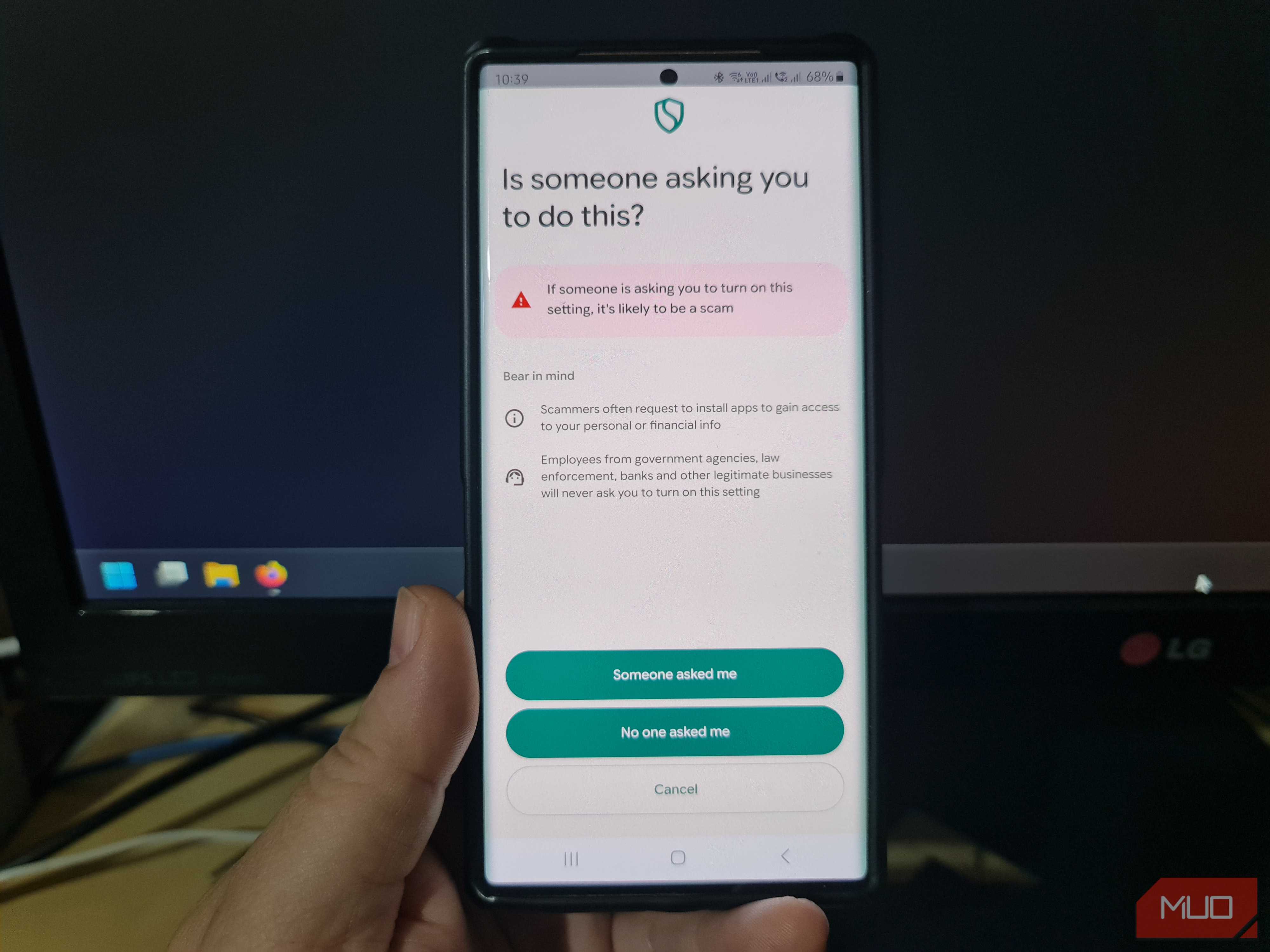 Android asking whether someone directed the user to allow apps from unverified developers