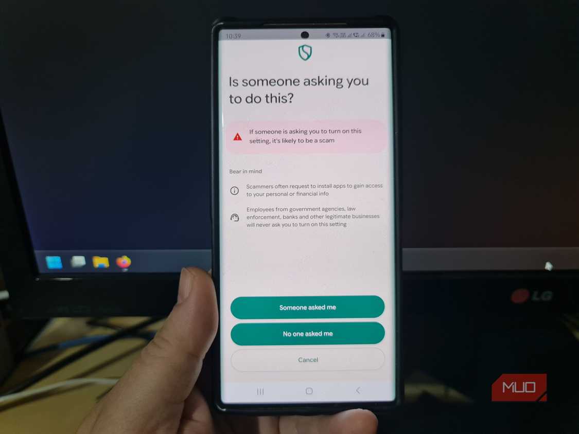Android asking whether someone directed the user to allow apps from unverified developers