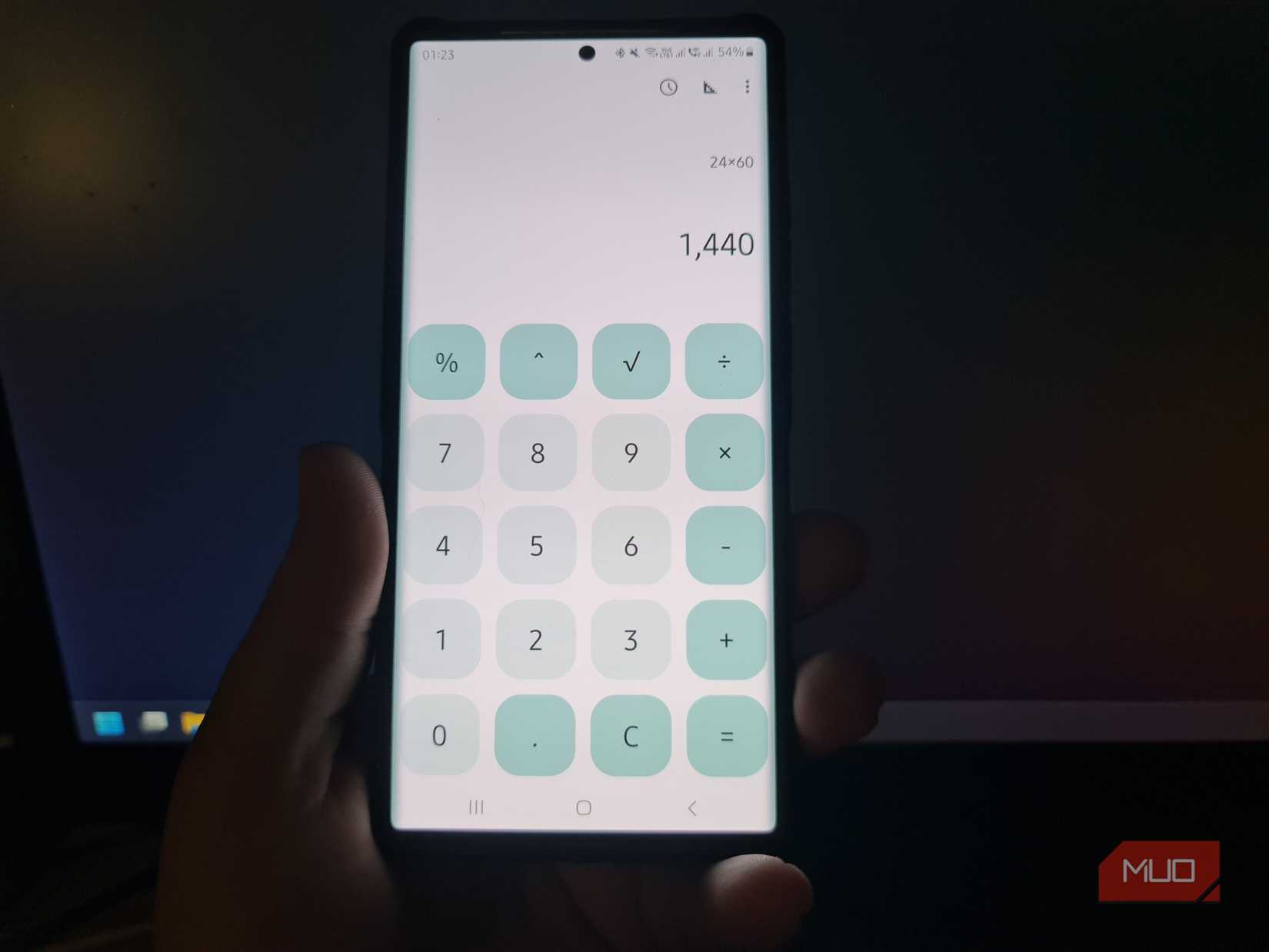 Fossify Calculator showing 24 multiplied by 60 equals 1,440 on a Samsung phone