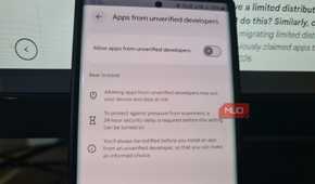 Samsung phone showing Allow apps from unverified developers switched off.