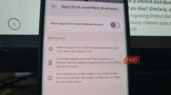 Samsung phone showing Allow apps from unverified developers switched off.