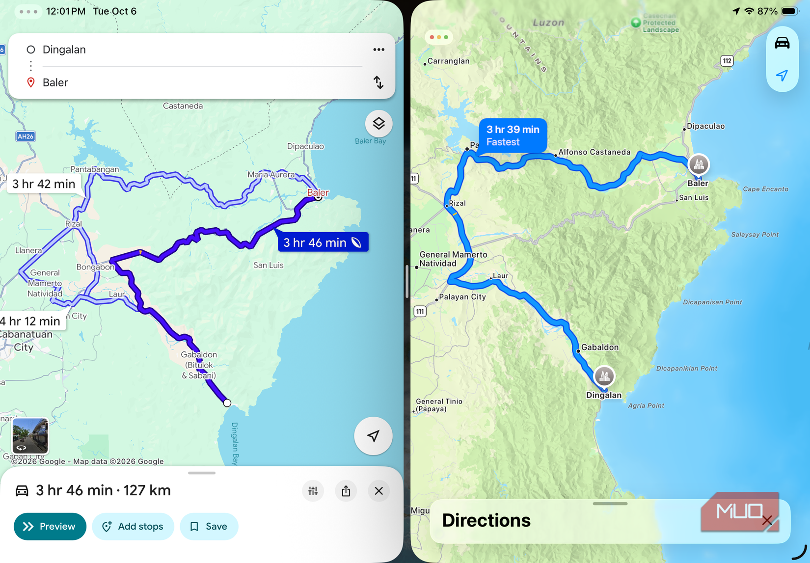 Сравнение маршрутов в приложении Google Maps и Apple Maps
