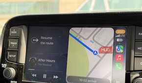 Apple Music and Apple Maps side by side on Apple CarPlay