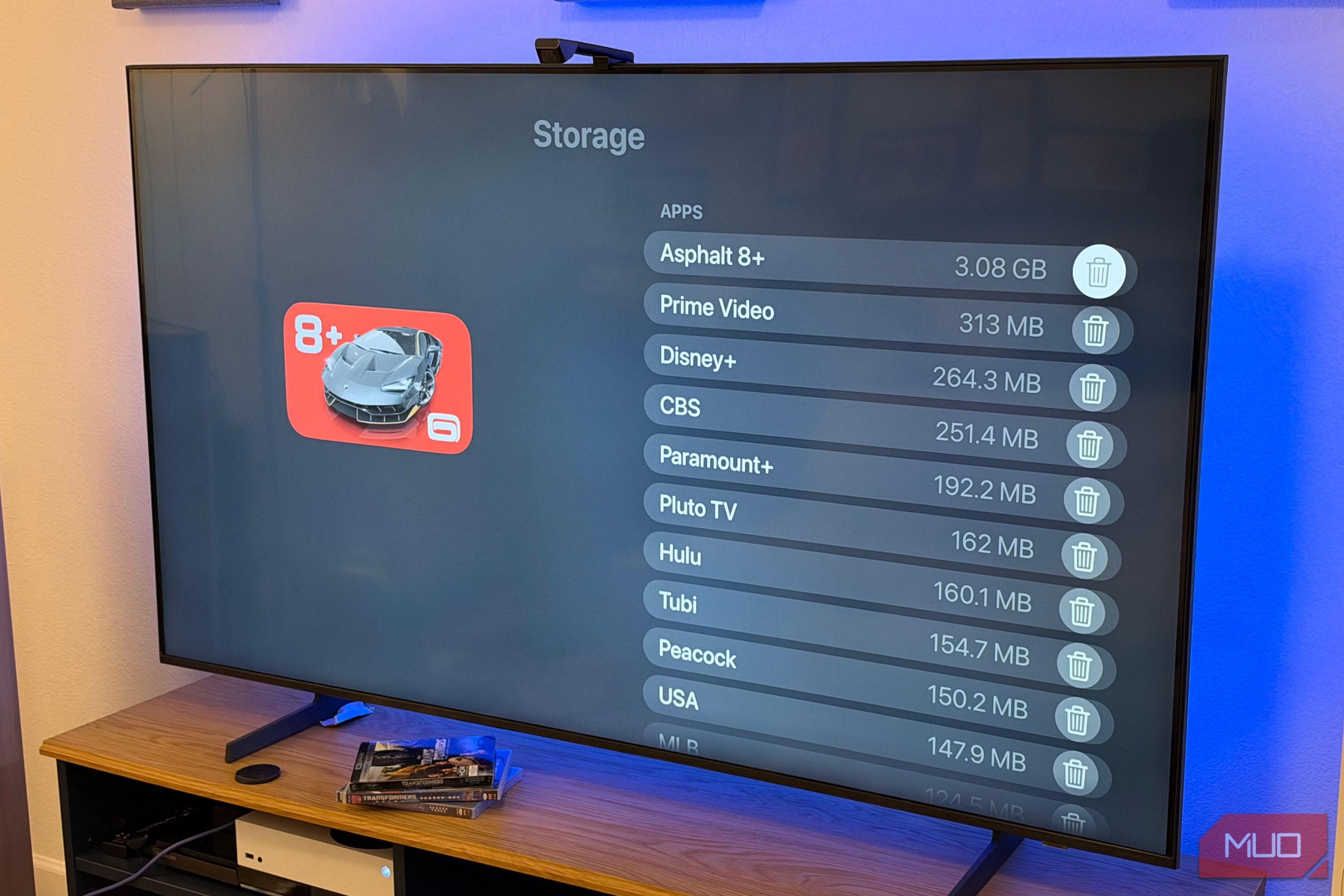 Apple TV 4K storage showing downloaded apps.
