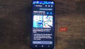 Google Maps Ask Maps showing parking information for Mestiza Coffeehouse on a smartphone