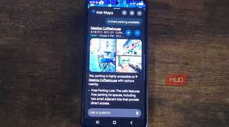 Google Maps Ask Maps showing parking information for Mestiza Coffeehouse on a smartphone