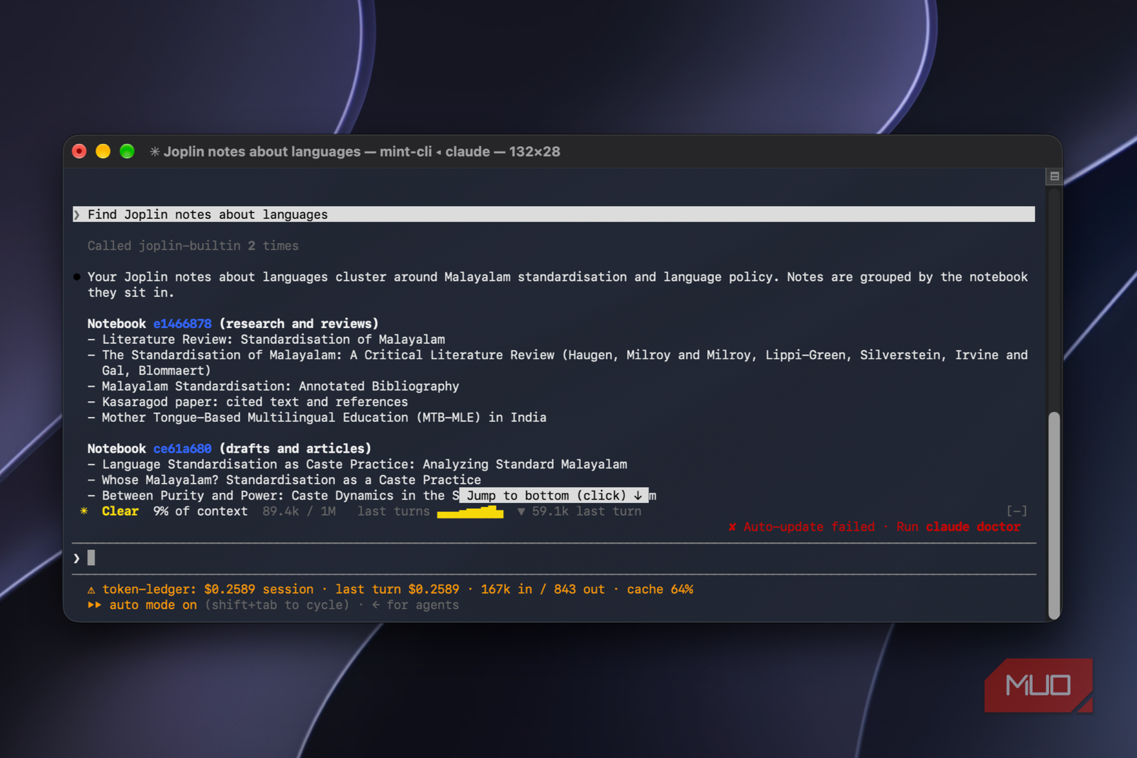 Claude Code showing results while asking for notes on a particular topic