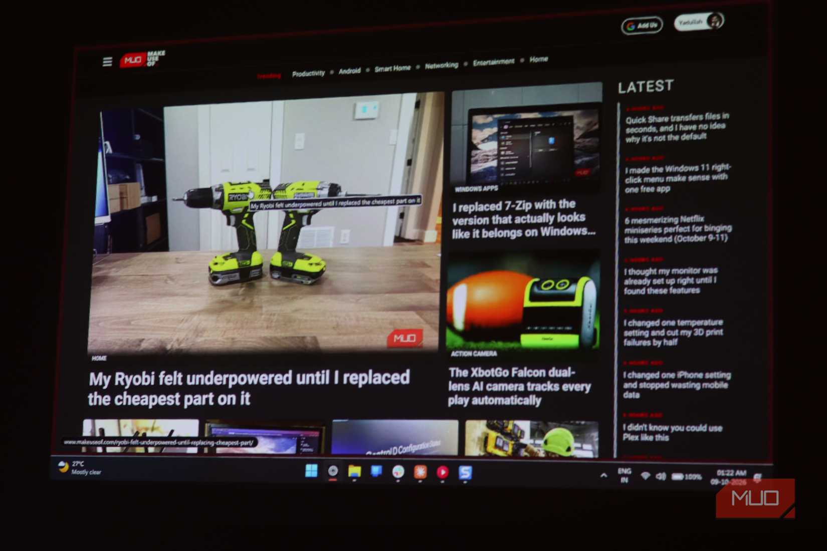 Aurzen ZIP Pro showing MUO website.