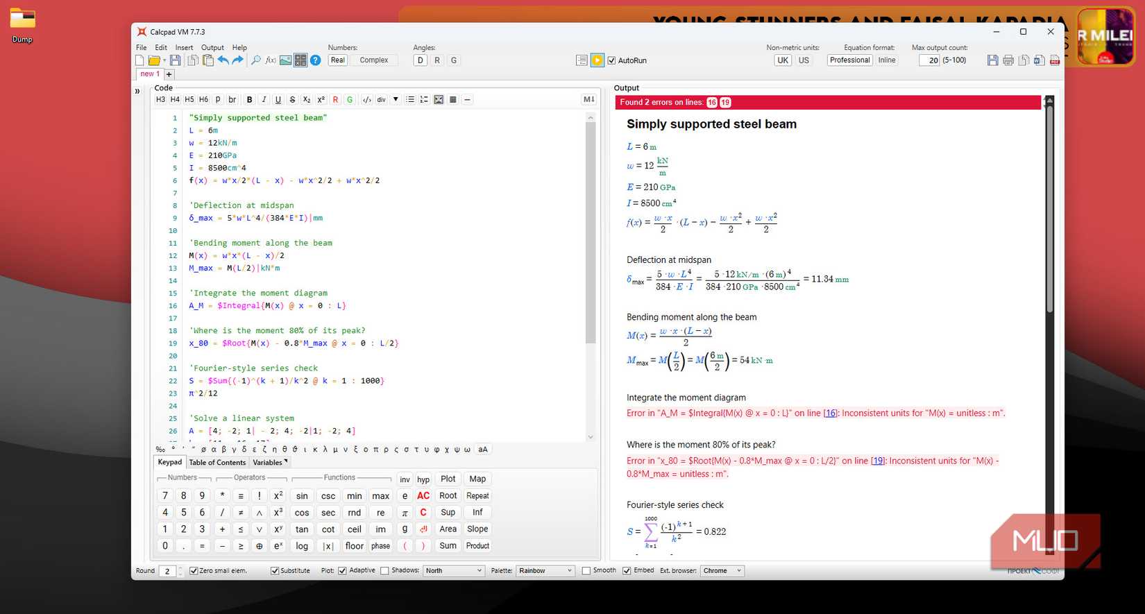 Calcpad running on Windows 11 laptop.
