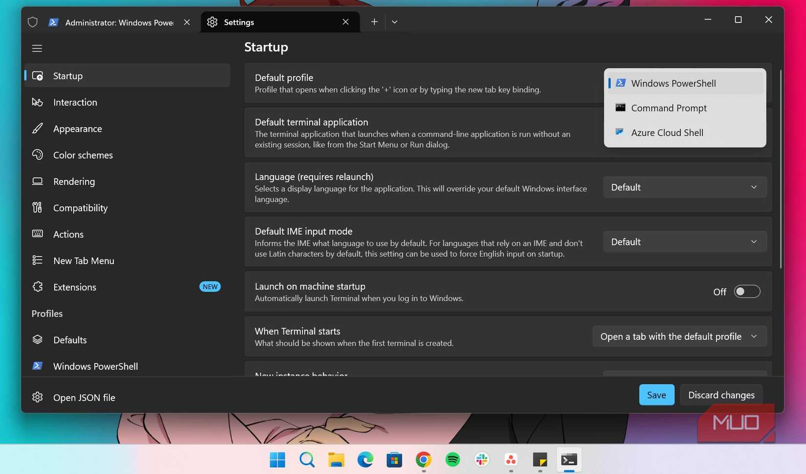 Changing default profile in windows terminal