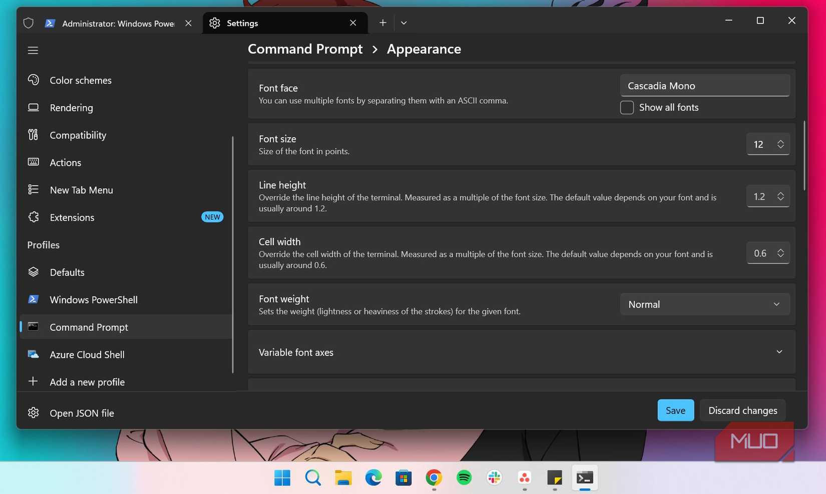 Changing terminal font face and font size