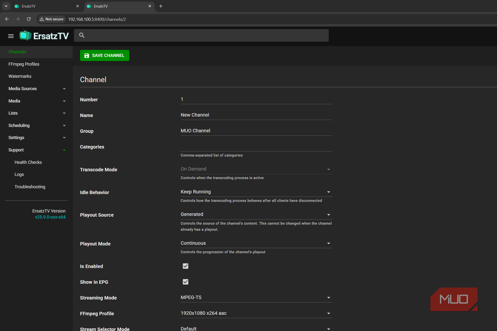 Channel creation ersatzTV