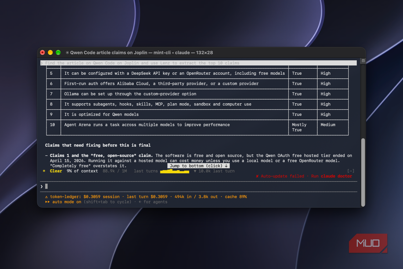 Claude Code fact-checking statements from Joplin using Lenz