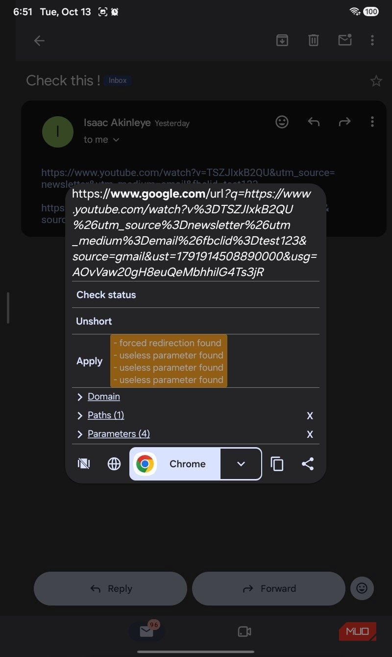 Оранжевый тег обнаружения принудительного редиректа в интерфейсе URLCheck