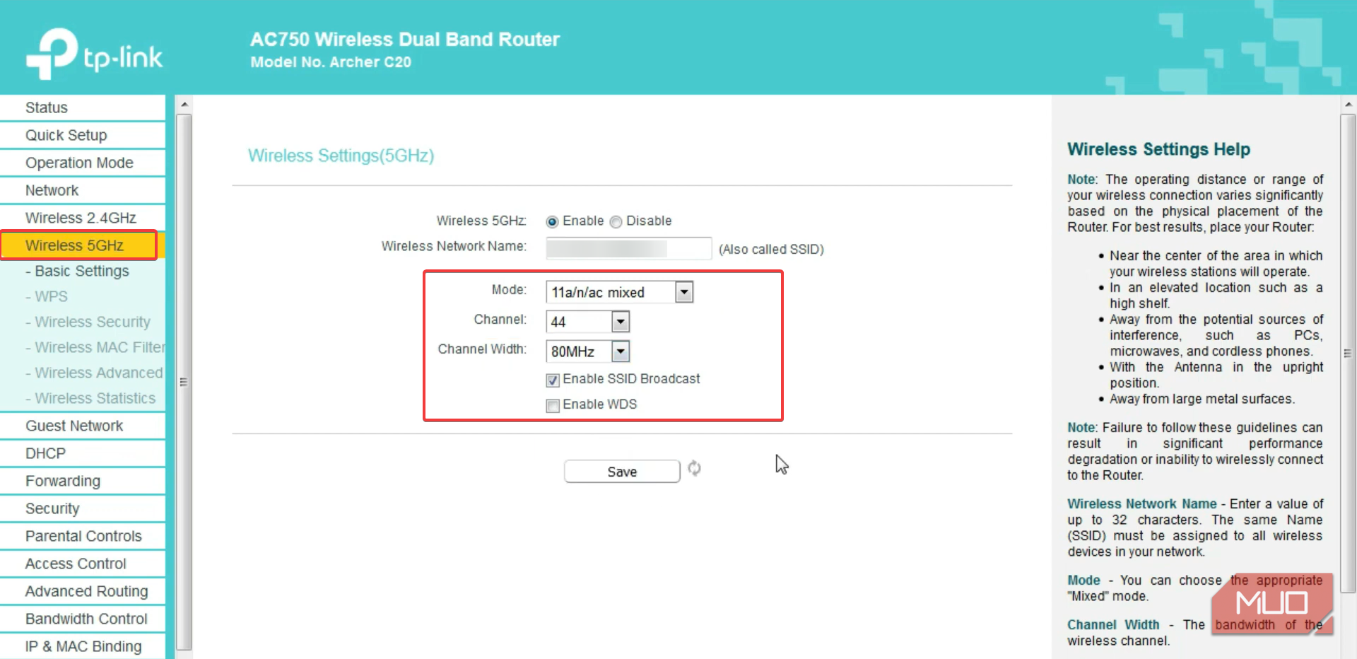 Configuring similar options for 5GHz