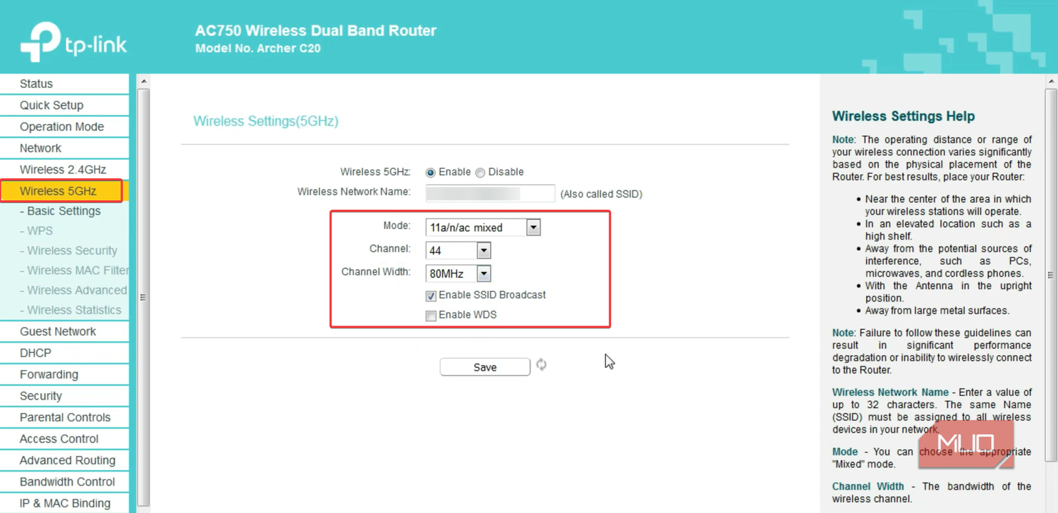 Configuring similar options for 5GHz