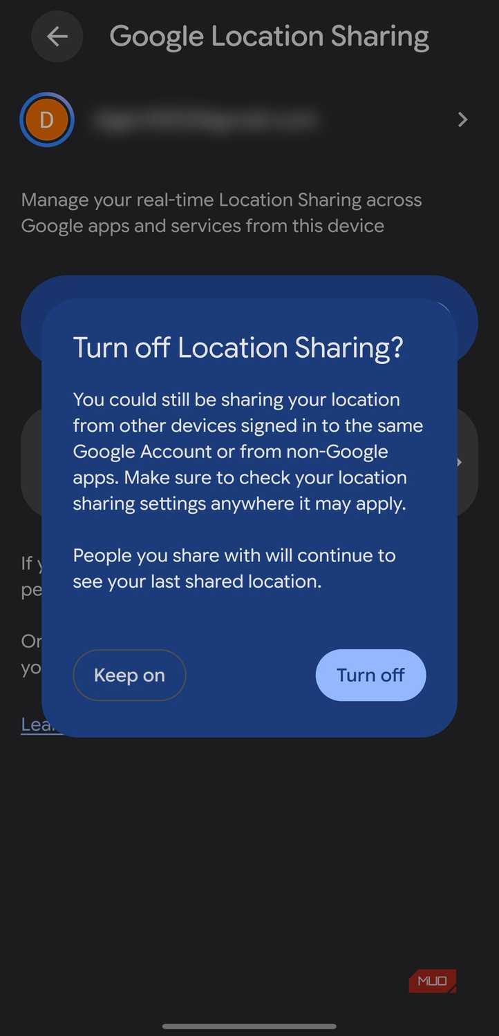 Confirmation prompt when disabling Google location sharing