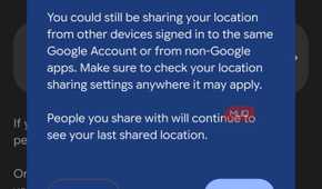 Confirmation prompt when disabling Google location sharing