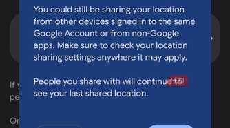 Confirmation prompt when disabling Google location sharing