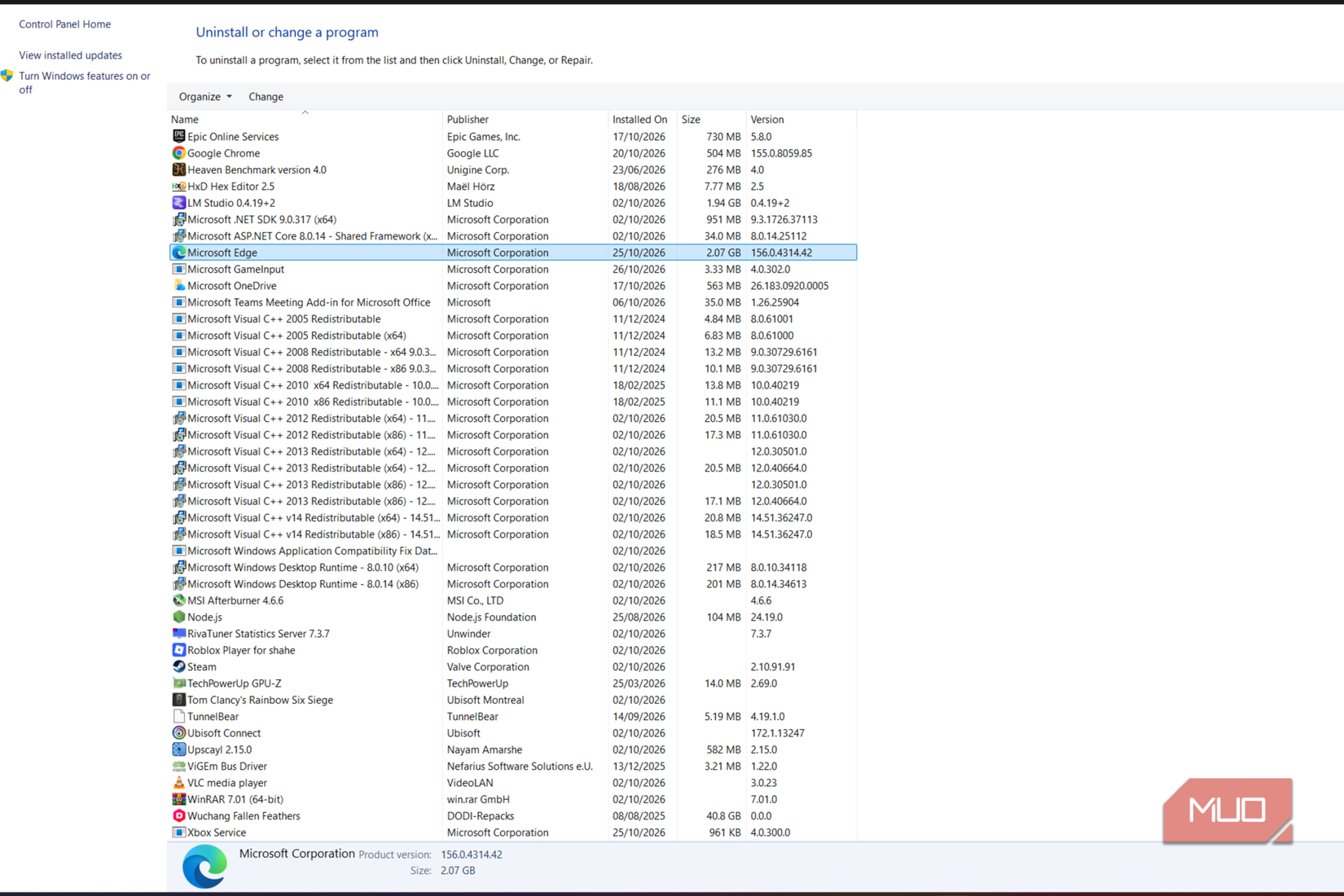 Control Panel remove apps