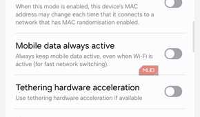 Developer options menu showing mobile data always active