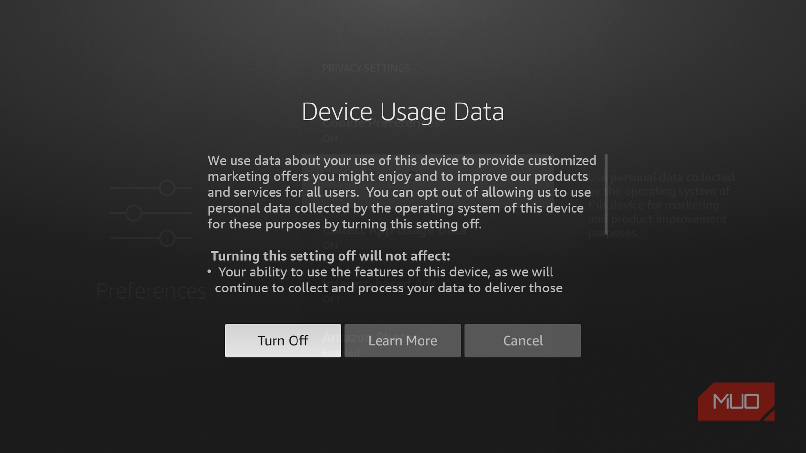 Turning off TV diagnostic data.