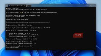 DISM command showing WinSxS storage