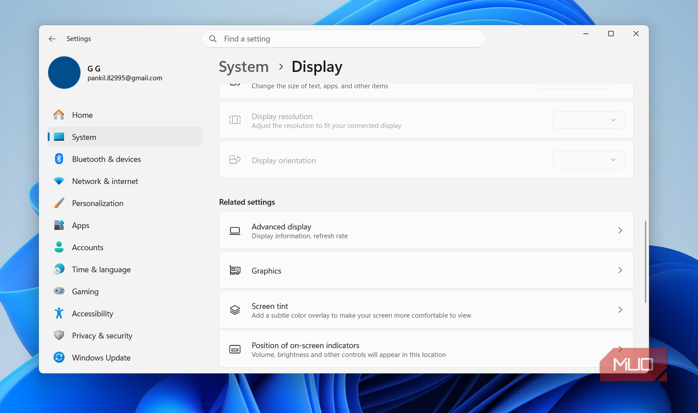 Display settings on Windows 11 PC