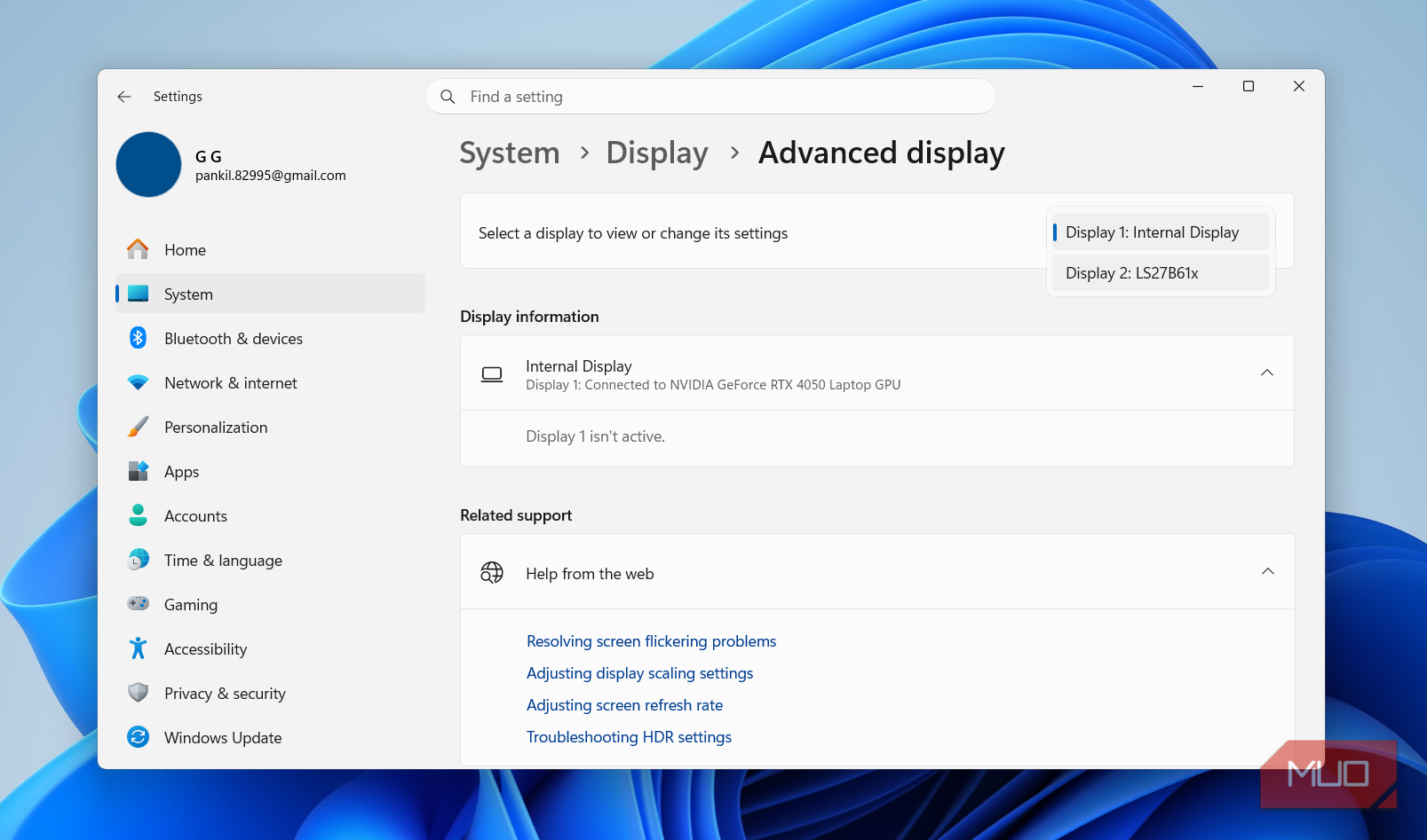 Display settings on Windows 11