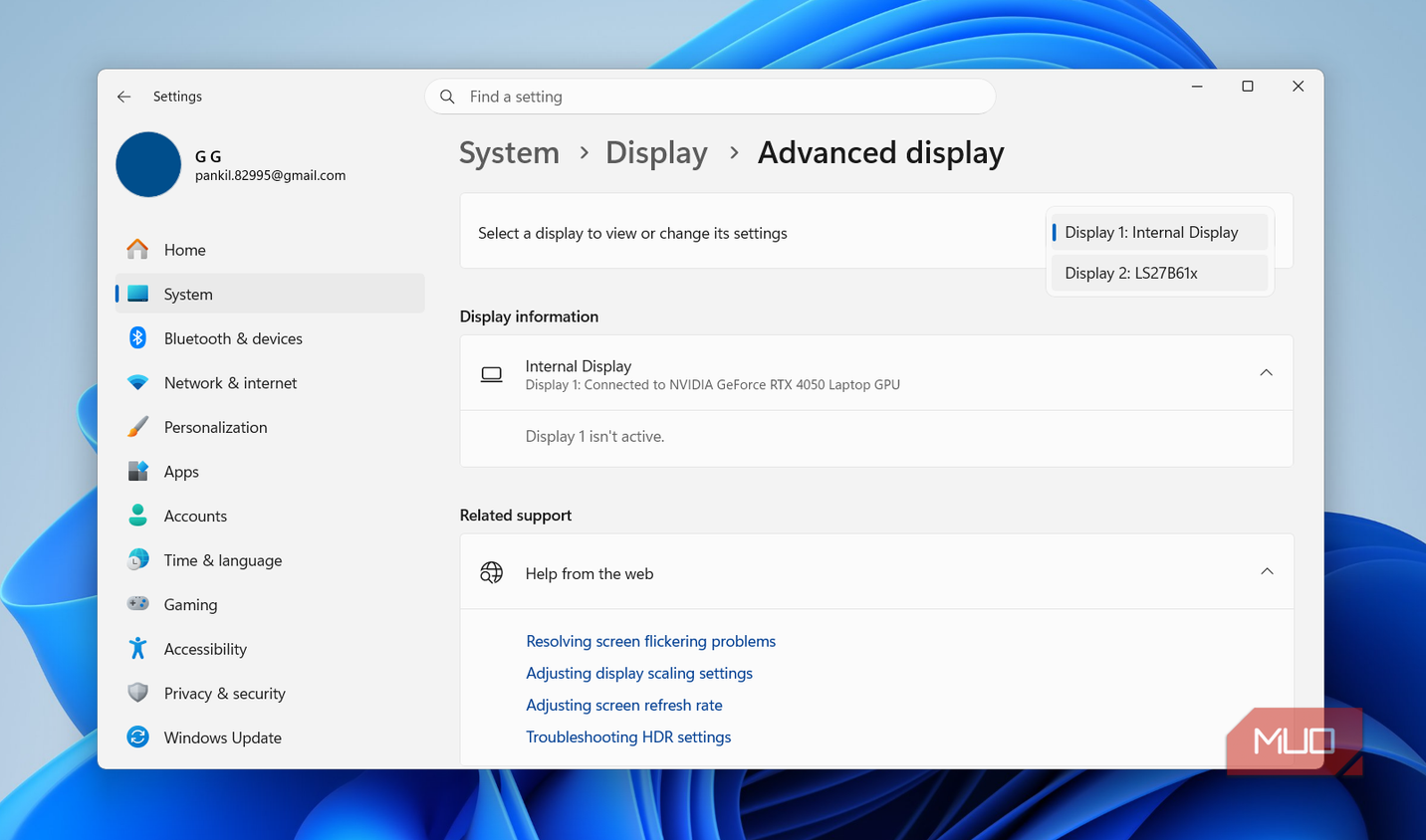 Display settings on Windows 11