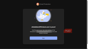DuckDuckGo email protection address setup confirmation screen.