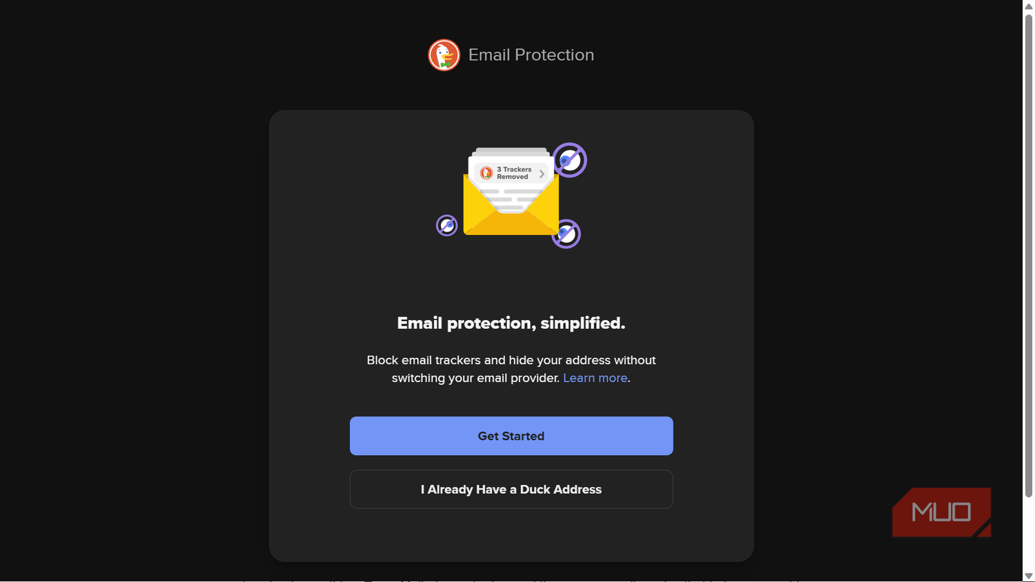 DuckDuckGo email protection welcome and setup screen