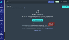 Empty aliases dashboard view on AnonAddy