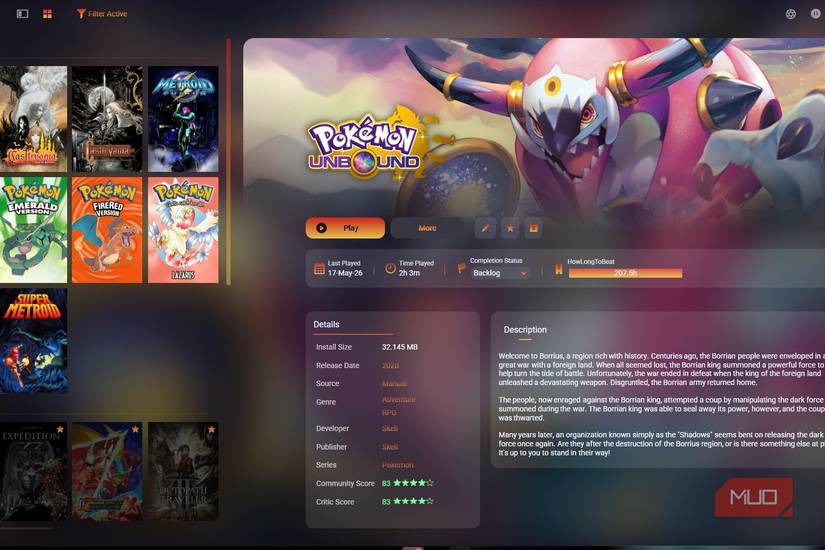 Emulator on Playnite showing Pokemon FireRed