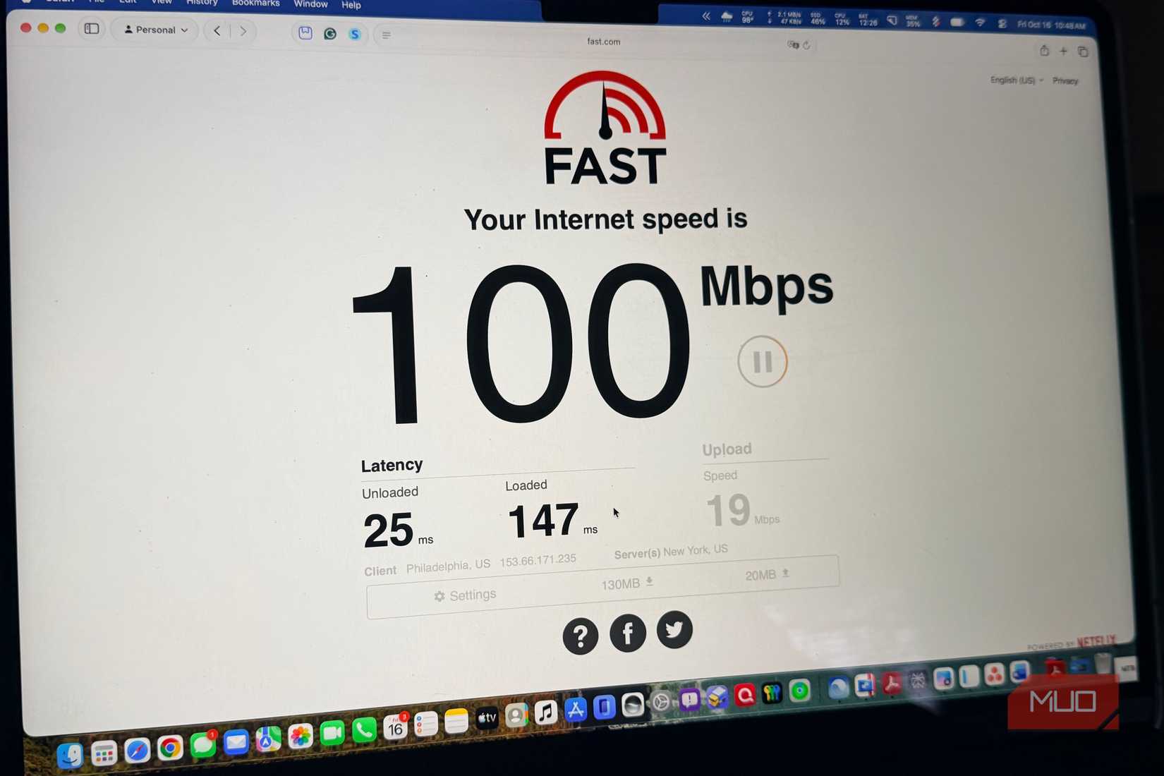 Fast.com on a Mac.