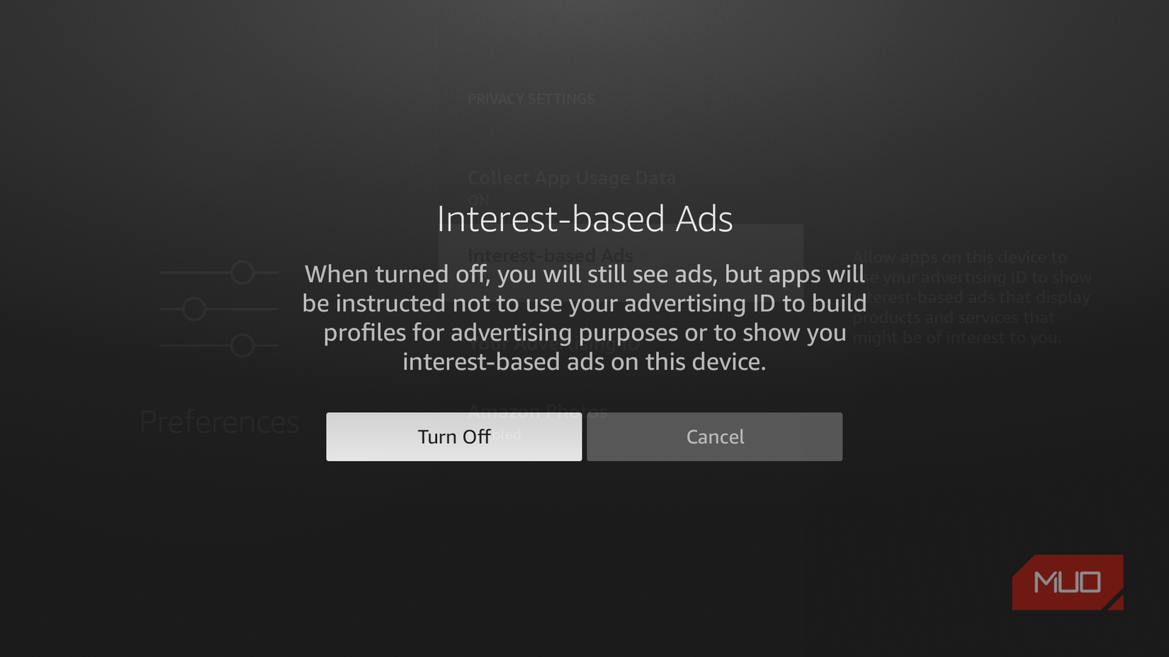 Disabling interest-based ads on Fire TV.
