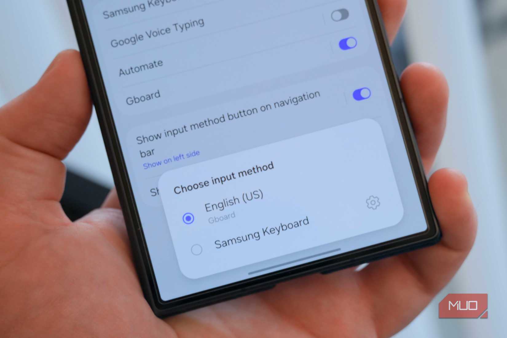 Switching keyboards on a Galaxy Z Fold 8.