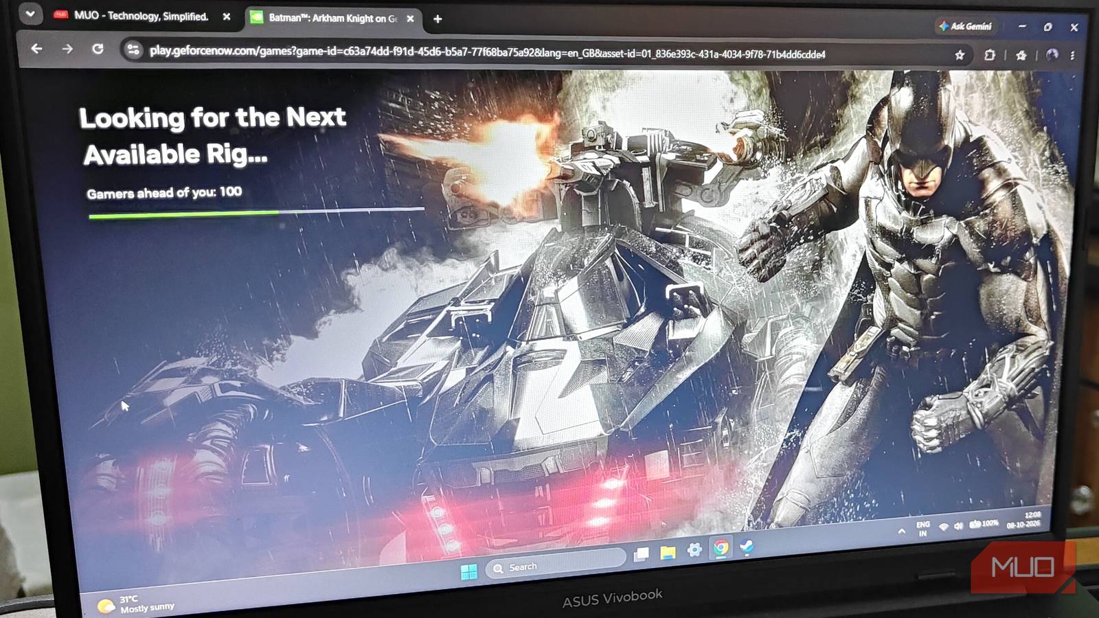 GeForce Now loading Batman Arkham Knight on Google Chrome browser