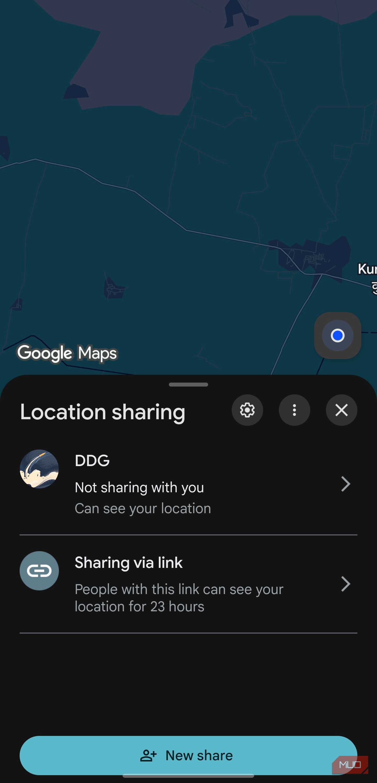 Google Maps active location sharing dashboard