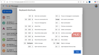 Google Messages for web keyboard shortcuts