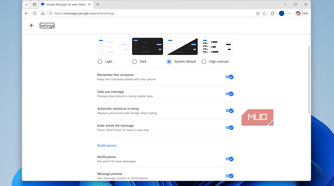 Google Messages for web settings