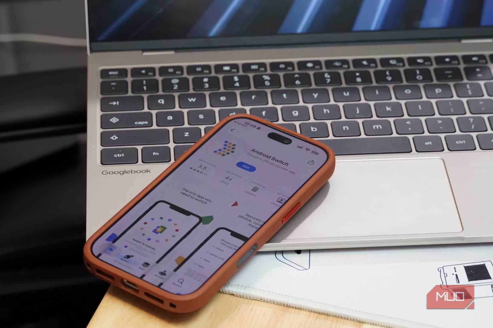 The Android Switch app atop a Googlebook.