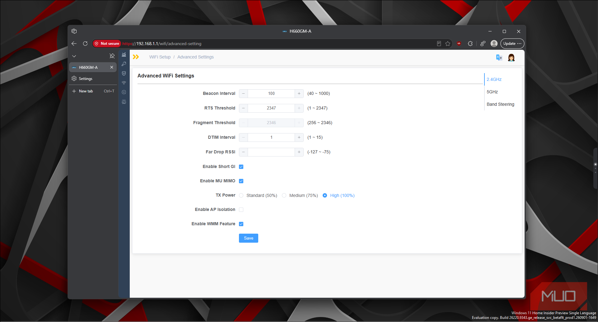 h660gm a wifi router advanced settings configuration panel
