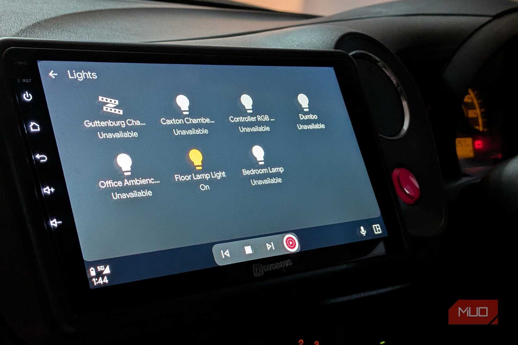 Home Assistant Lights screen in Android Auto.