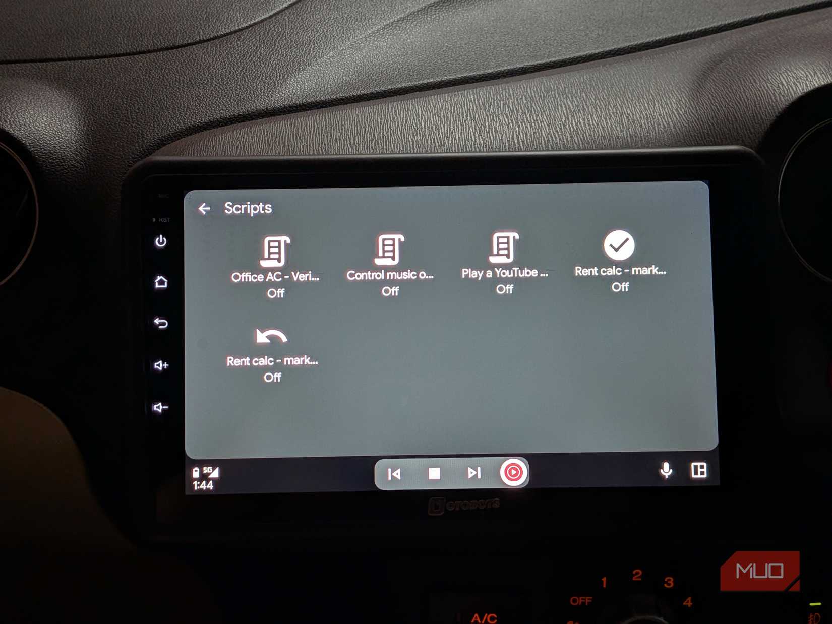 Home Assistant scripts screen in Android Auto.