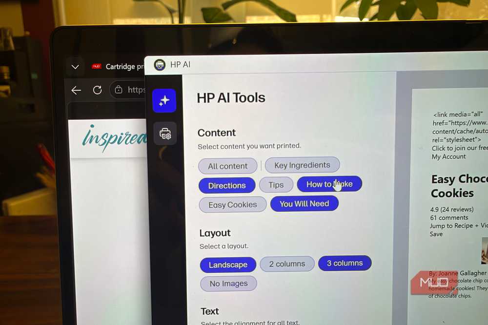 Параметры форматирования в панели HP Precise Print