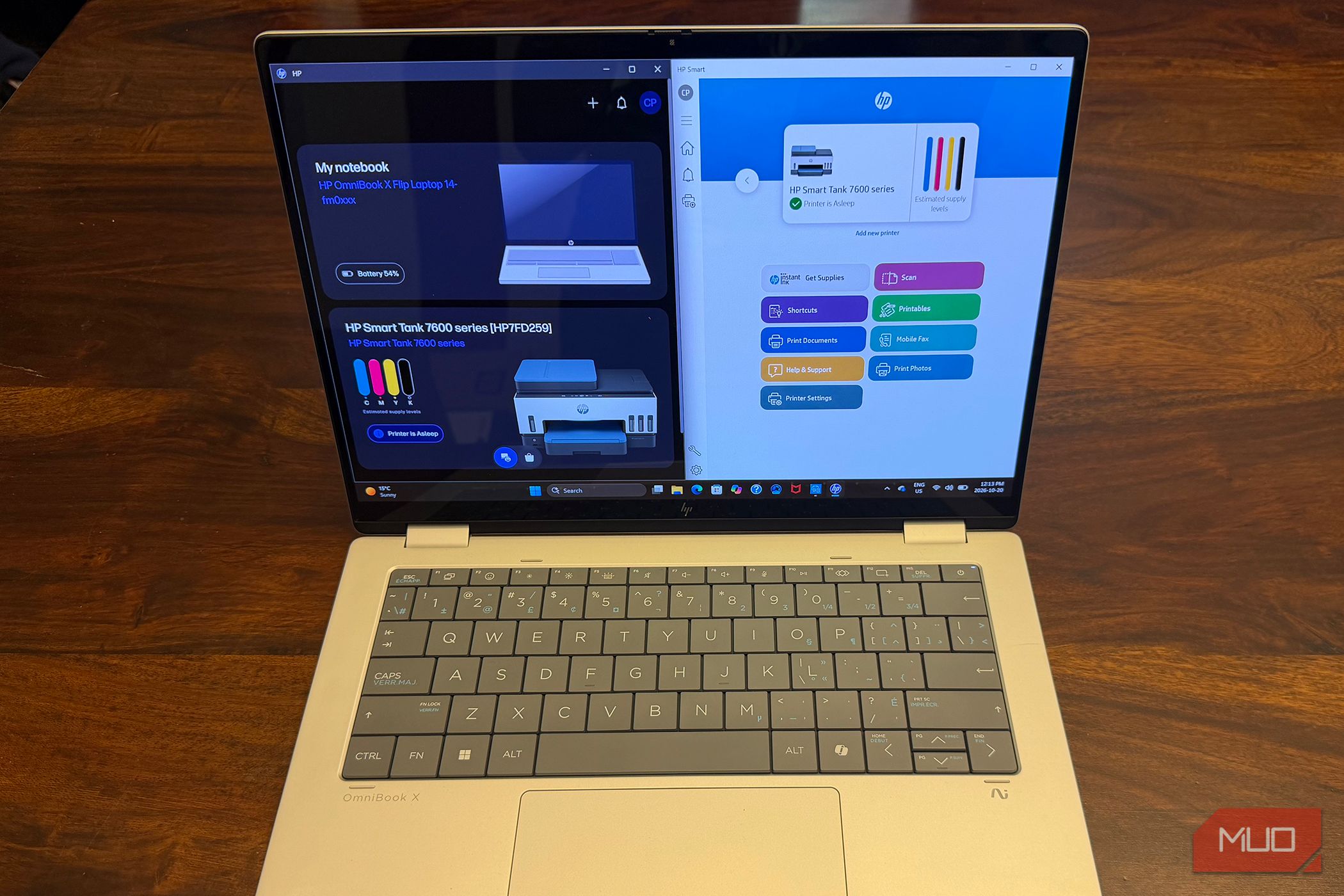 Интерфейс приложений HP App и HP Smart в Windows 11